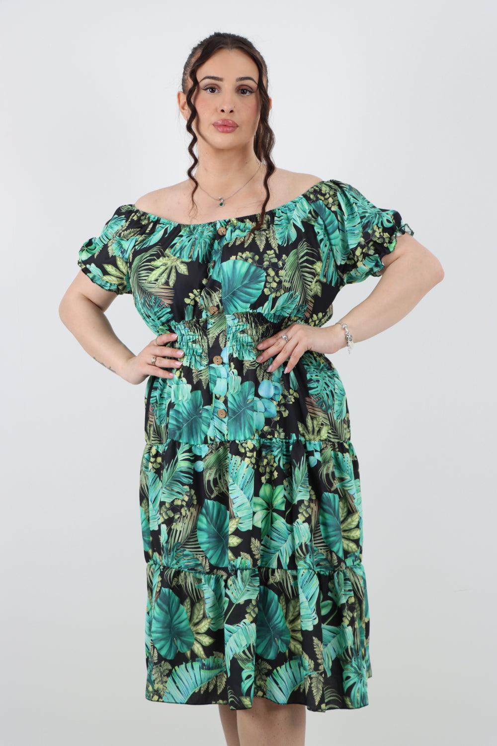 Bardot Printed Puff Sleeve Midi Dress - Lashra Fashion