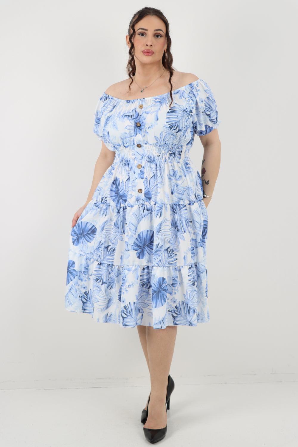 Bardot Printed Puff Sleeve Midi Dress - Lashra Fashion