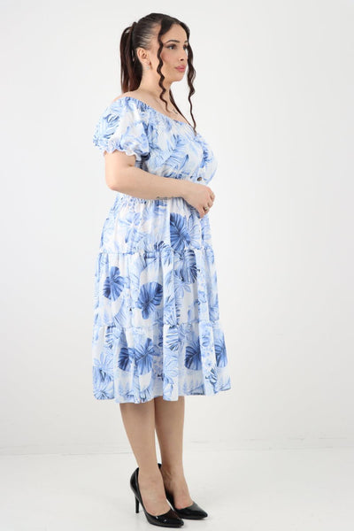 Bardot Printed Puff Sleeve Midi Dress - Lashra Fashion