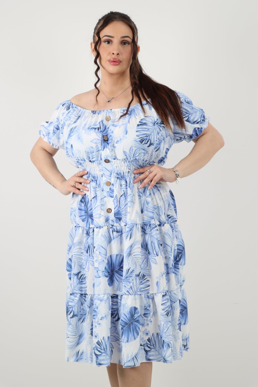 Bardot Printed Puff Sleeve Midi Dress - Lashra Fashion