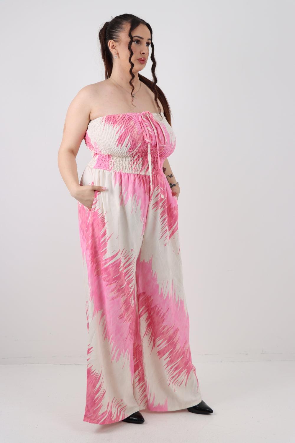 Halter Neck Side Pockets Tie Dye Jumpsuit - Lashra Fashion