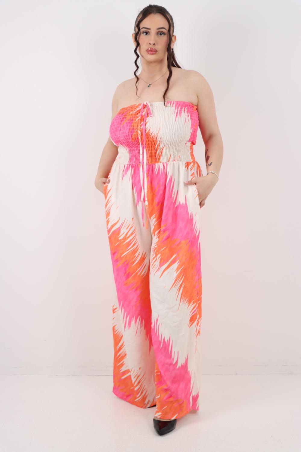 Halter Neck Side Pockets Tie Dye Jumpsuit - Lashra Fashion