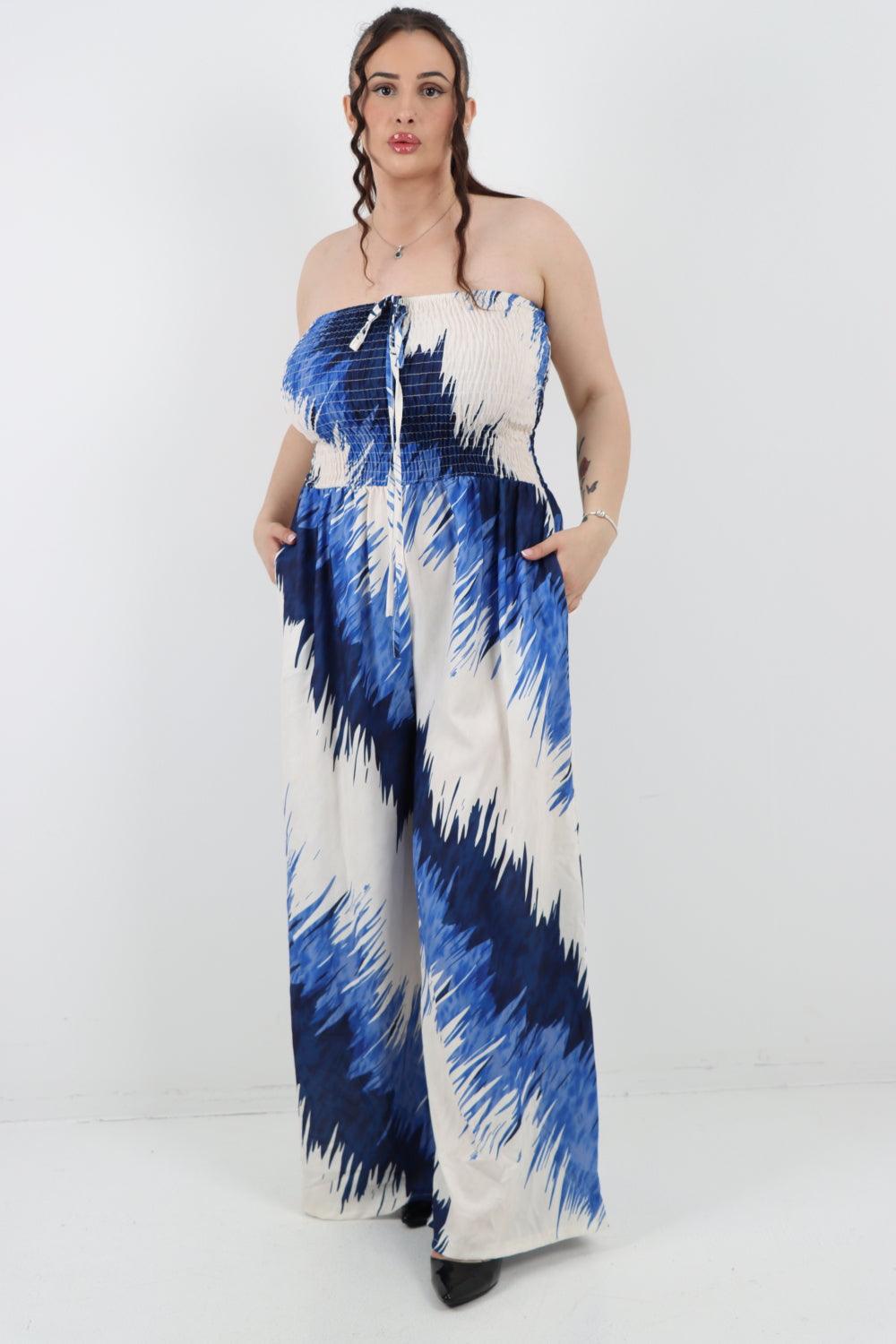 Halter Neck Side Pockets Tie Dye Jumpsuit - Lashra Fashion