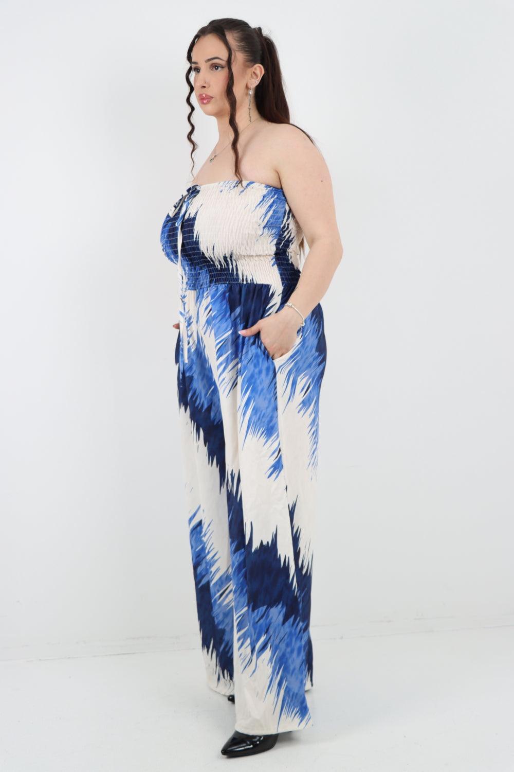 Halter Neck Side Pockets Tie Dye Jumpsuit - Lashra Fashion