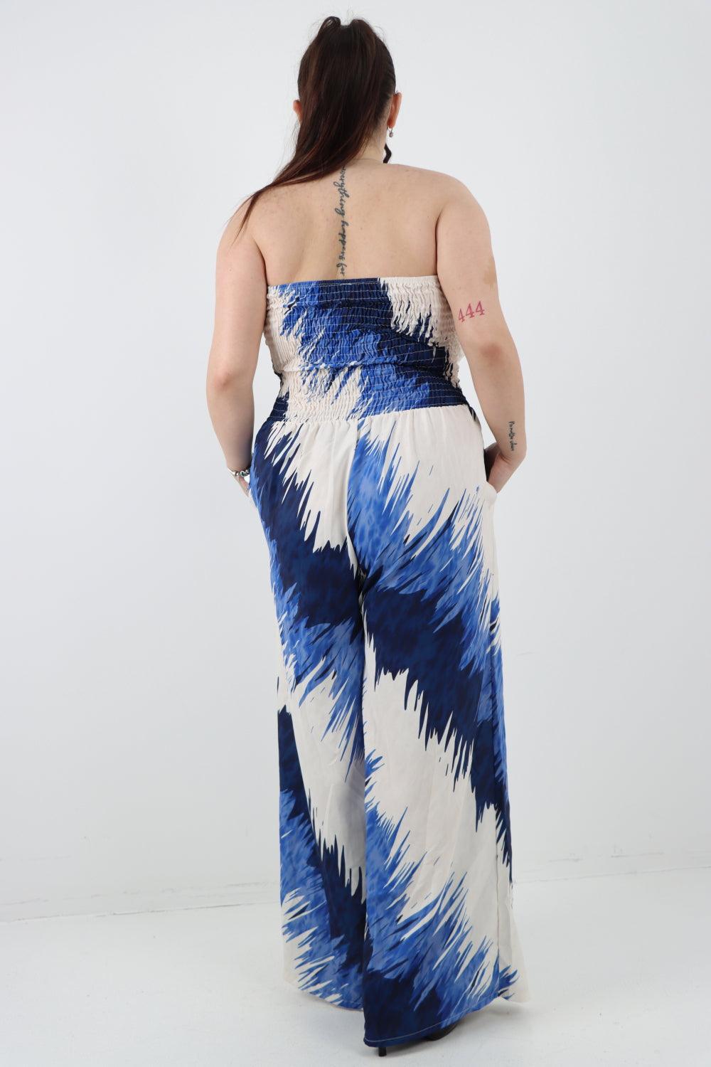 Halter Neck Side Pockets Tie Dye Jumpsuit - Lashra Fashion