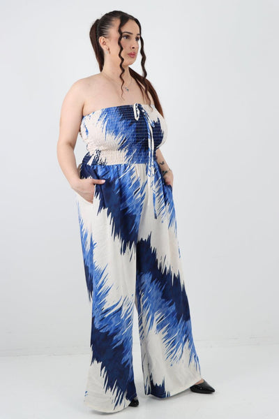 Halter Neck Side Pockets Tie Dye Jumpsuit - Lashra Fashion