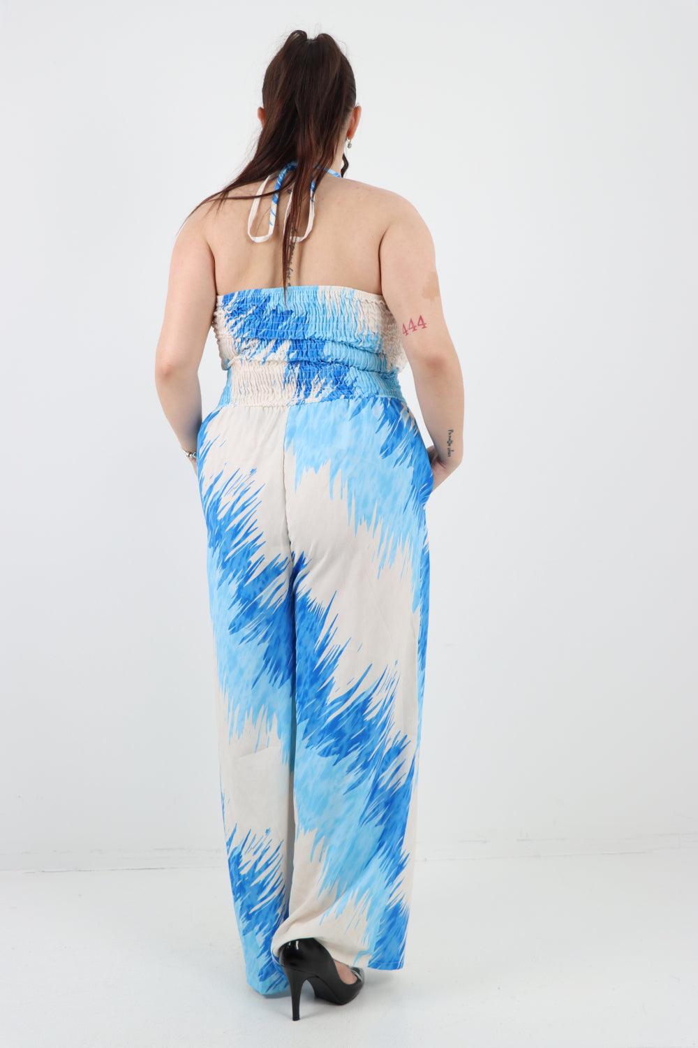 Halter Neck Side Pockets Tie Dye Jumpsuit - Lashra Fashion