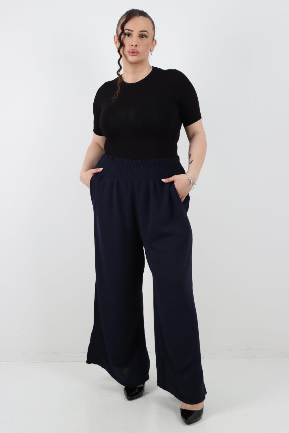 Shirred Waist Side Pockets Trouser - Lashra Fashion