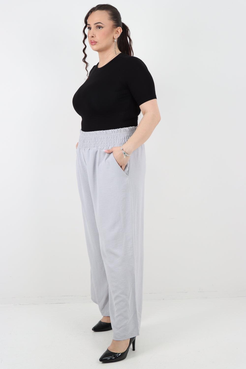 Shirred Waist Side Pockets Trouser - Lashra Fashion