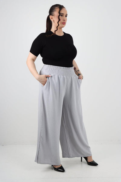 Shirred Waist Side Pockets Trouser - Lashra Fashion