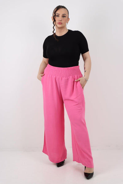 Shirred Waist Side Pockets Trouser - Lashra Fashion