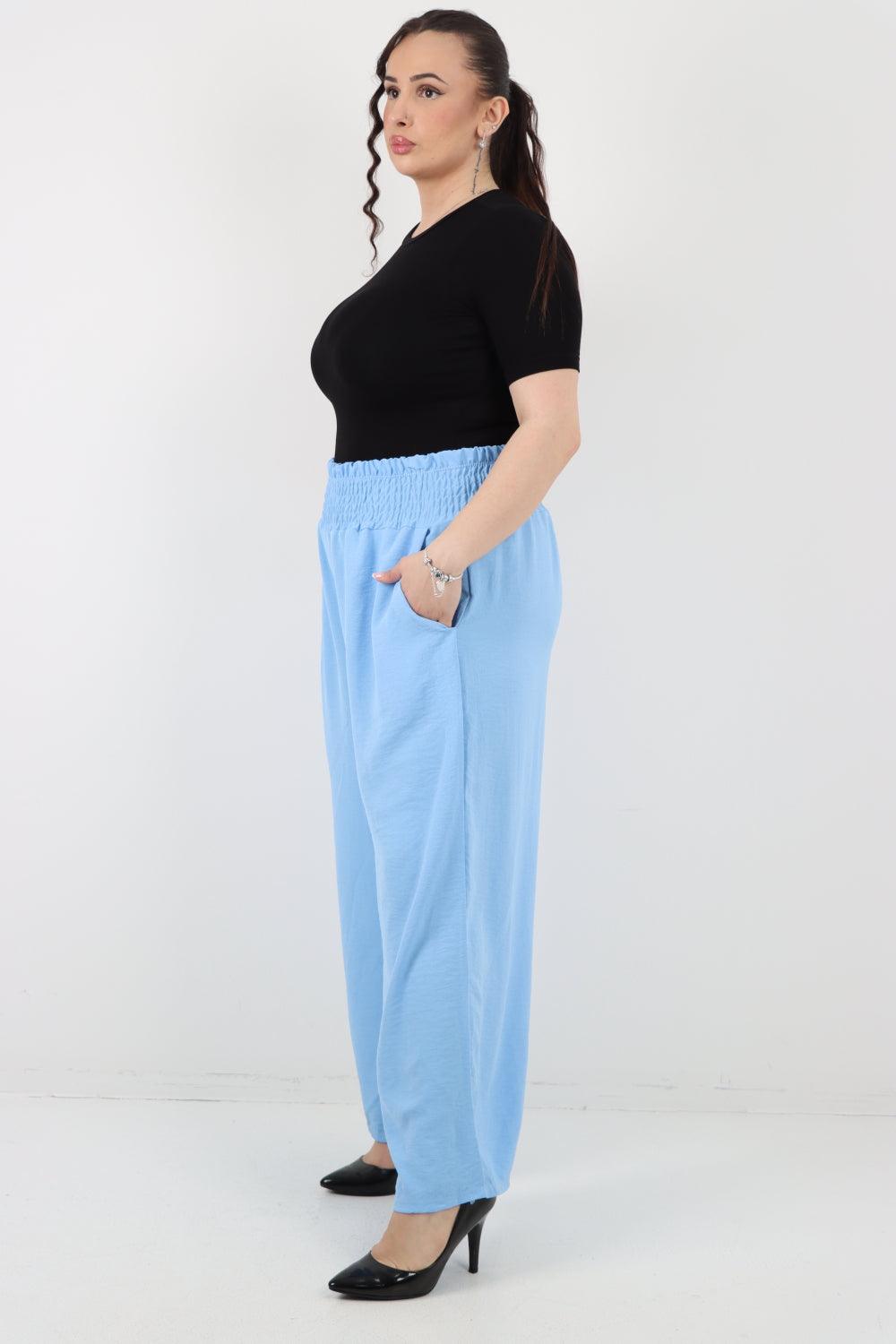 Shirred Waist Side Pockets Trouser - Lashra Fashion