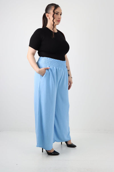 Shirred Waist Side Pockets Trouser - Lashra Fashion