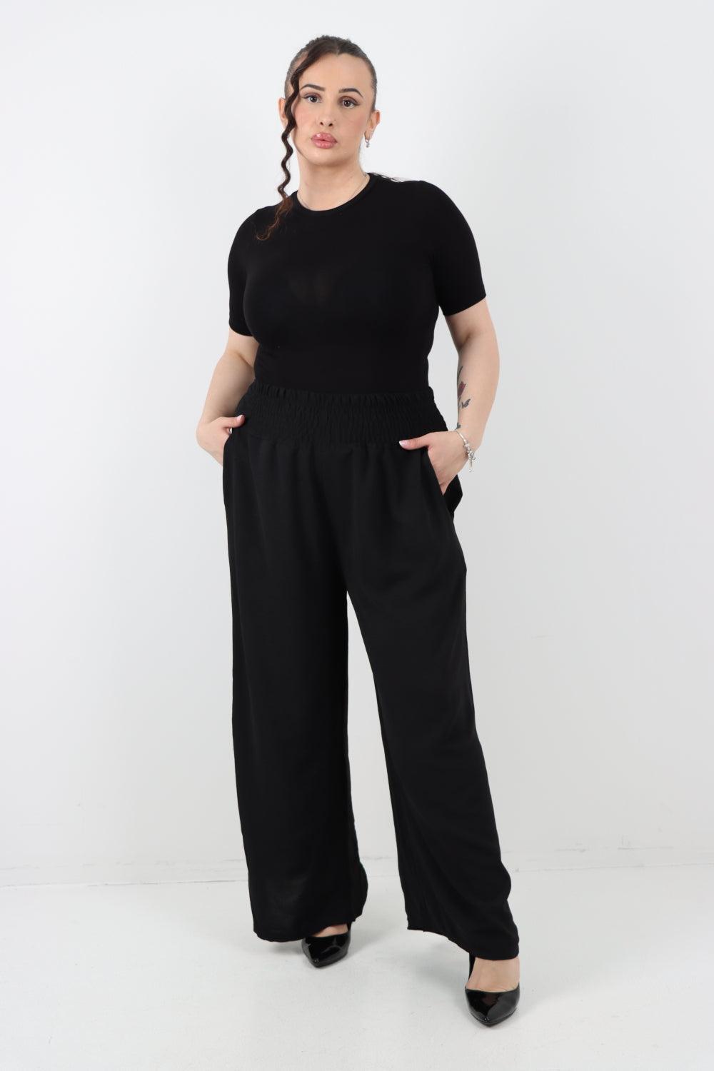 Shirred Waist Side Pockets Trouser - Lashra Fashion