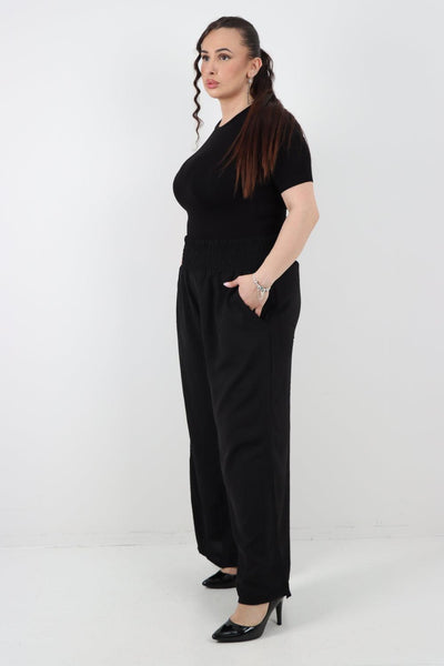 Shirred Waist Side Pockets Trouser - Lashra Fashion