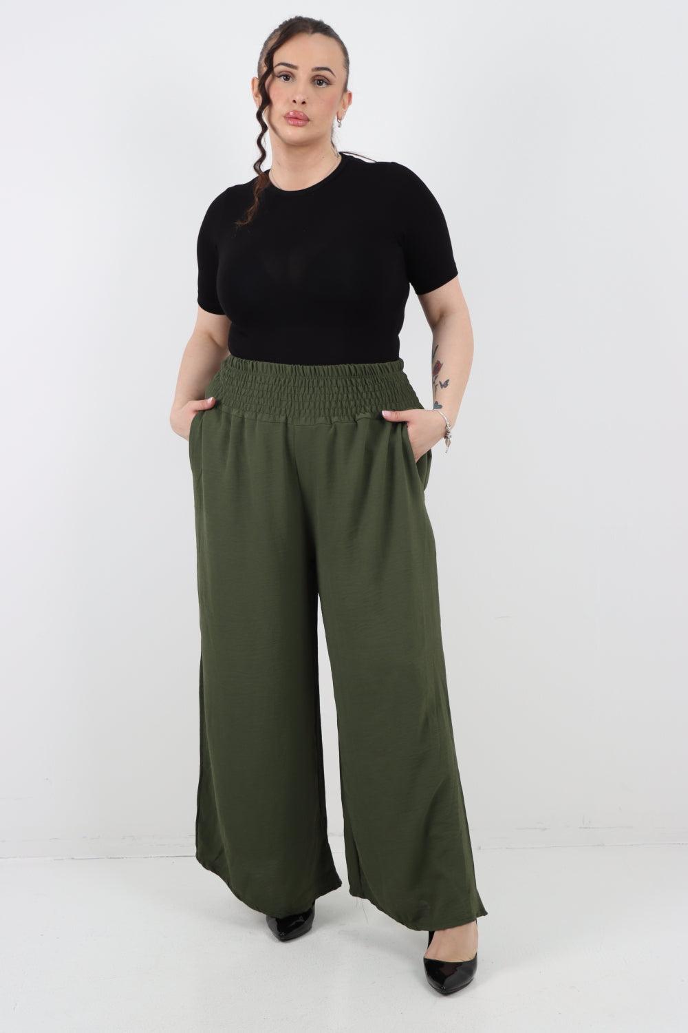 Shirred Waist Side Pockets Trouser - Lashra Fashion