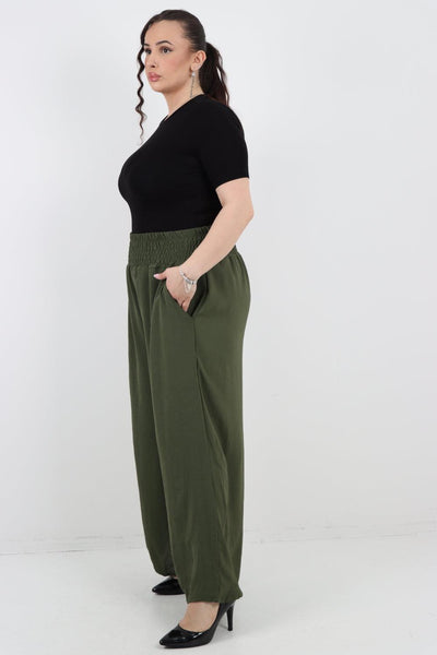 Shirred Waist Side Pockets Trouser - Lashra Fashion