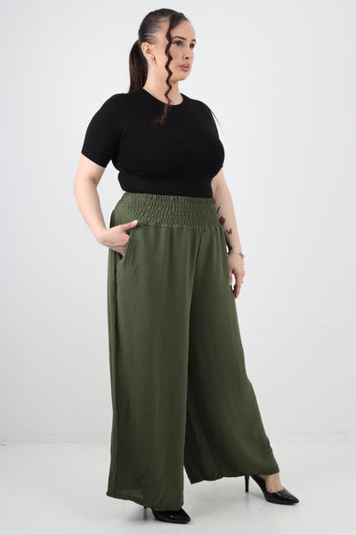 Shirred Waist Side Pockets Trouser - Lashra Fashion