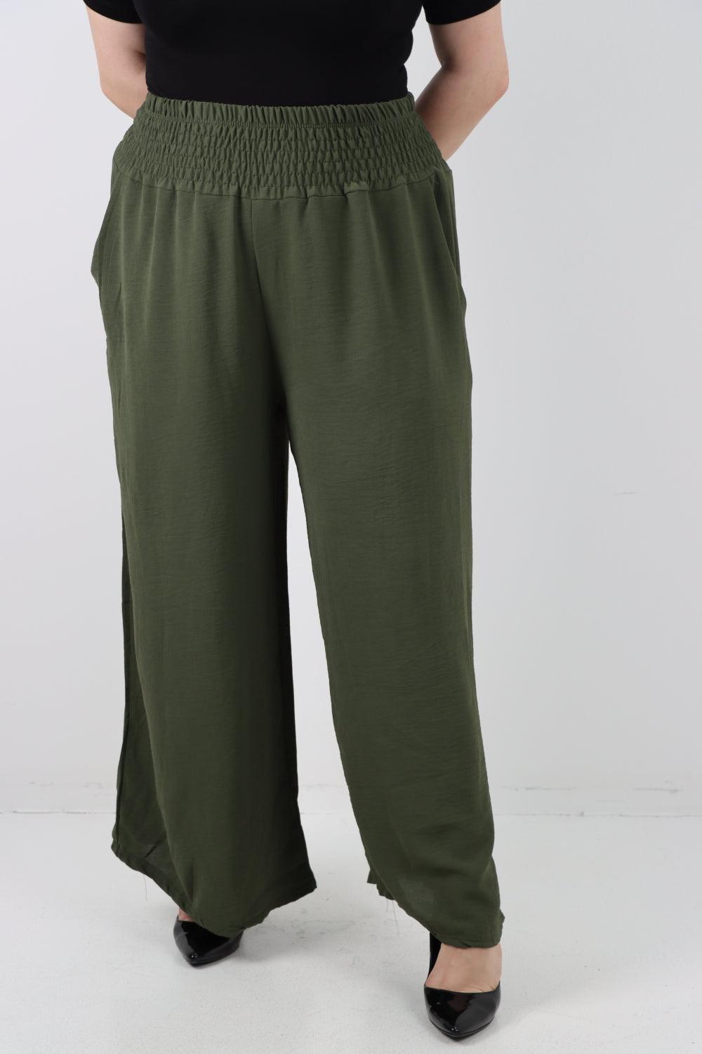 Shirred Waist Side Pockets Trouser - Lashra Fashion