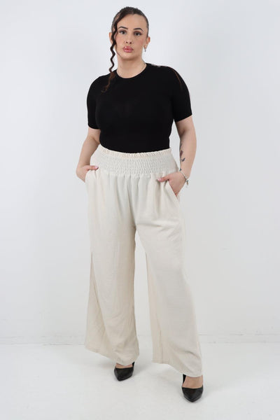 Shirred Waist Side Pockets Trouser - Lashra Fashion