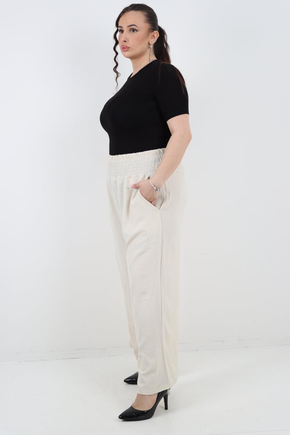 Shirred Waist Side Pockets Trouser - Lashra Fashion