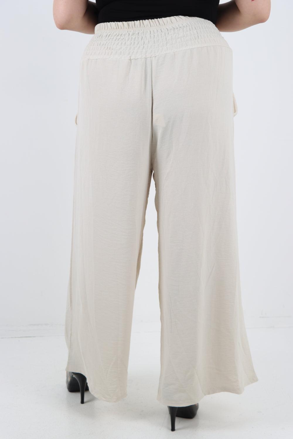 Shirred Waist Side Pockets Trouser - Lashra Fashion