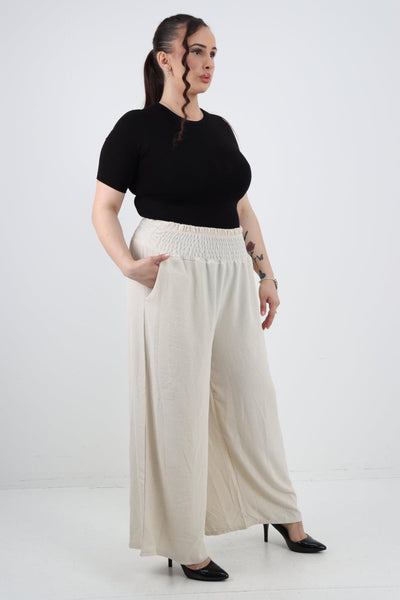 Shirred Waist Side Pockets Trouser - Lashra Fashion