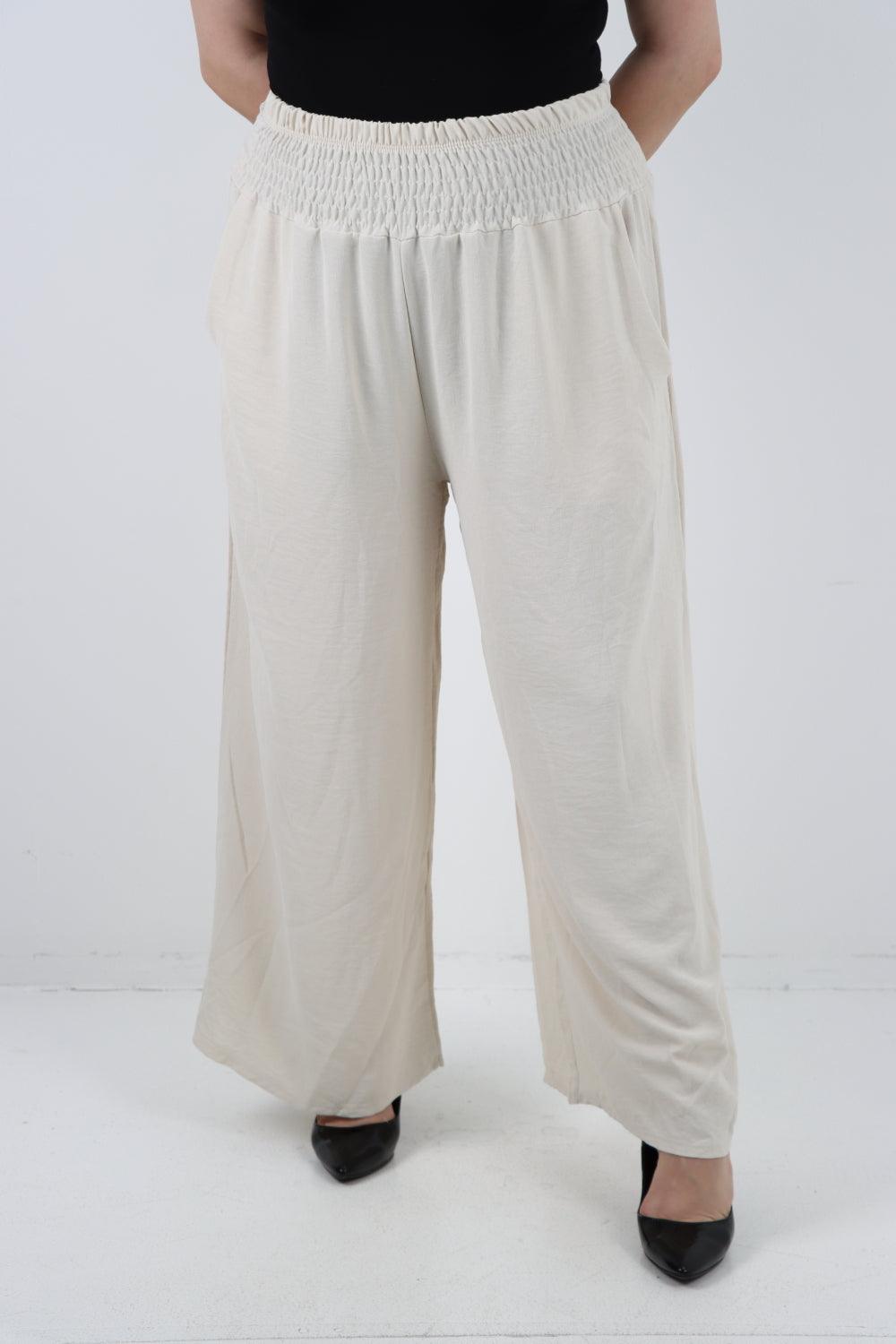 Shirred Waist Side Pockets Trouser - Lashra Fashion