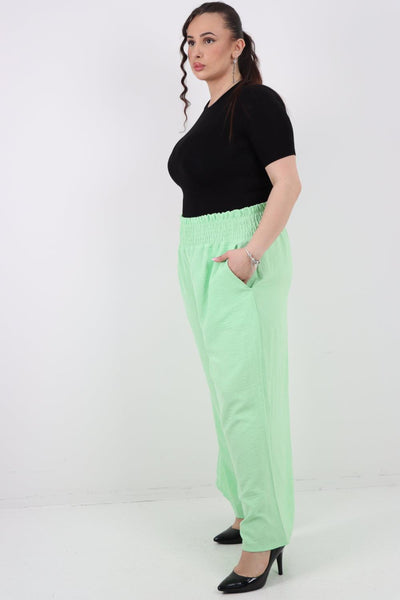 Shirred Waist Side Pockets Trouser - Lashra Fashion