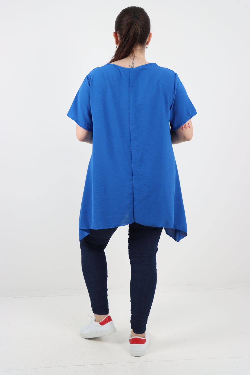 Stud Pocket Tie Detail Hanky Hem Tunic Top - Lashra Fashion