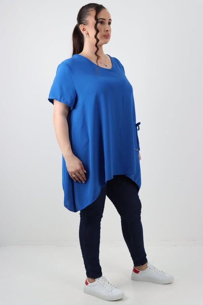 Stud Pocket Tie Detail Hanky Hem Tunic Top - Lashra Fashion