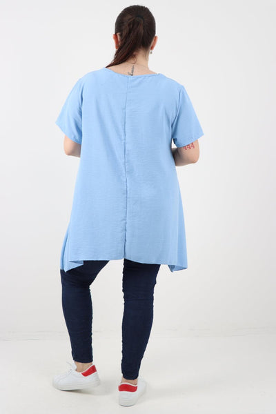 Stud Pocket Tie Detail Hanky Hem Tunic Top - Lashra Fashion