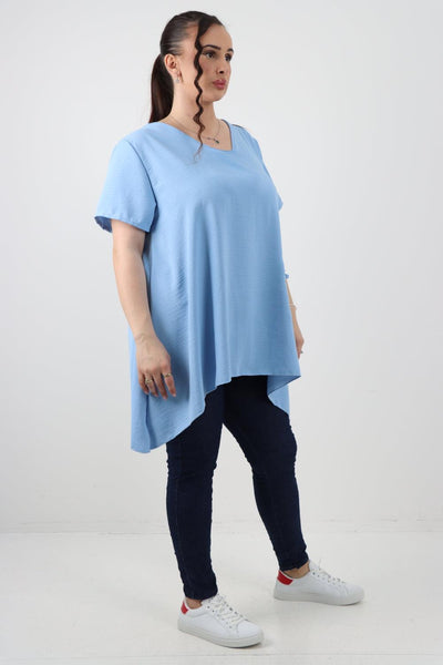 Stud Pocket Tie Detail Hanky Hem Tunic Top - Lashra Fashion