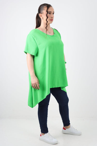 Stud Pocket Tie Detail Hanky Hem Tunic Top - Lashra Fashion