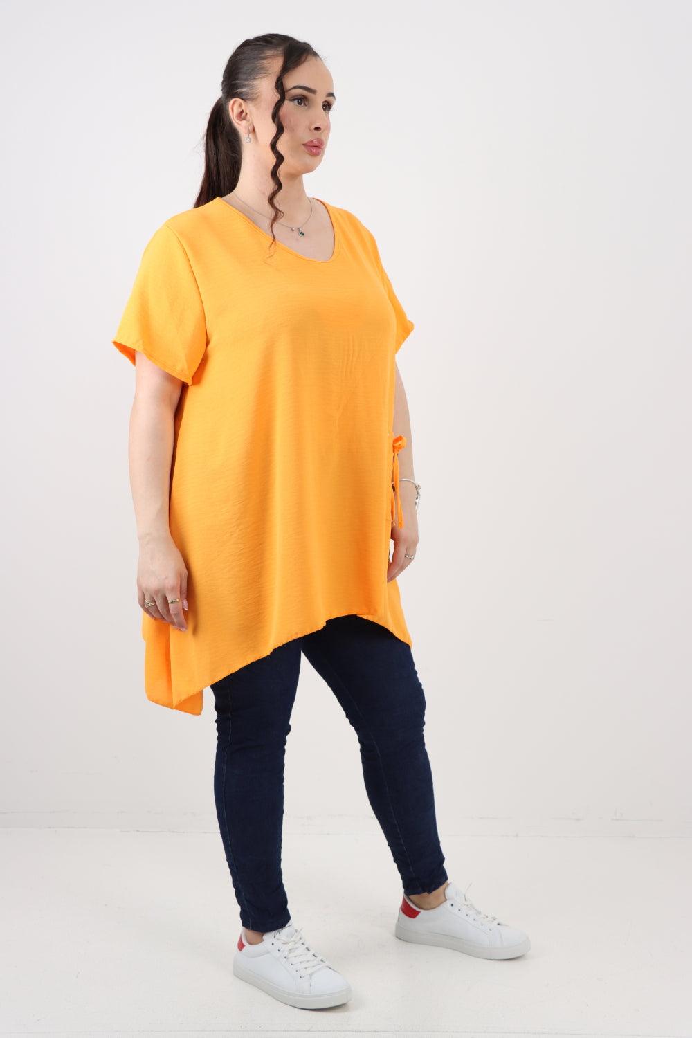 Stud Pocket Tie Detail Hanky Hem Tunic Top - Lashra Fashion