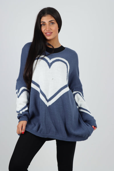 Oversized Heart Print Knitted Jumper Top