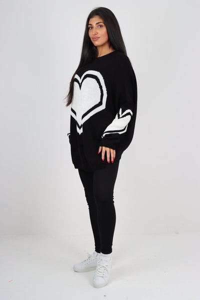 Oversized Heart Print Knitted Jumper Top