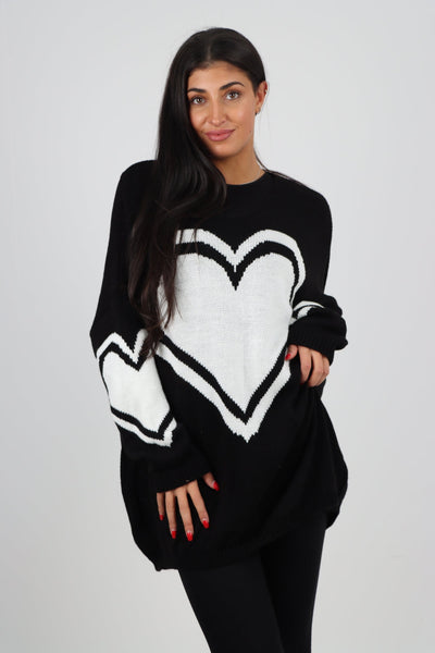 Oversized Heart Print Knitted Jumper Top