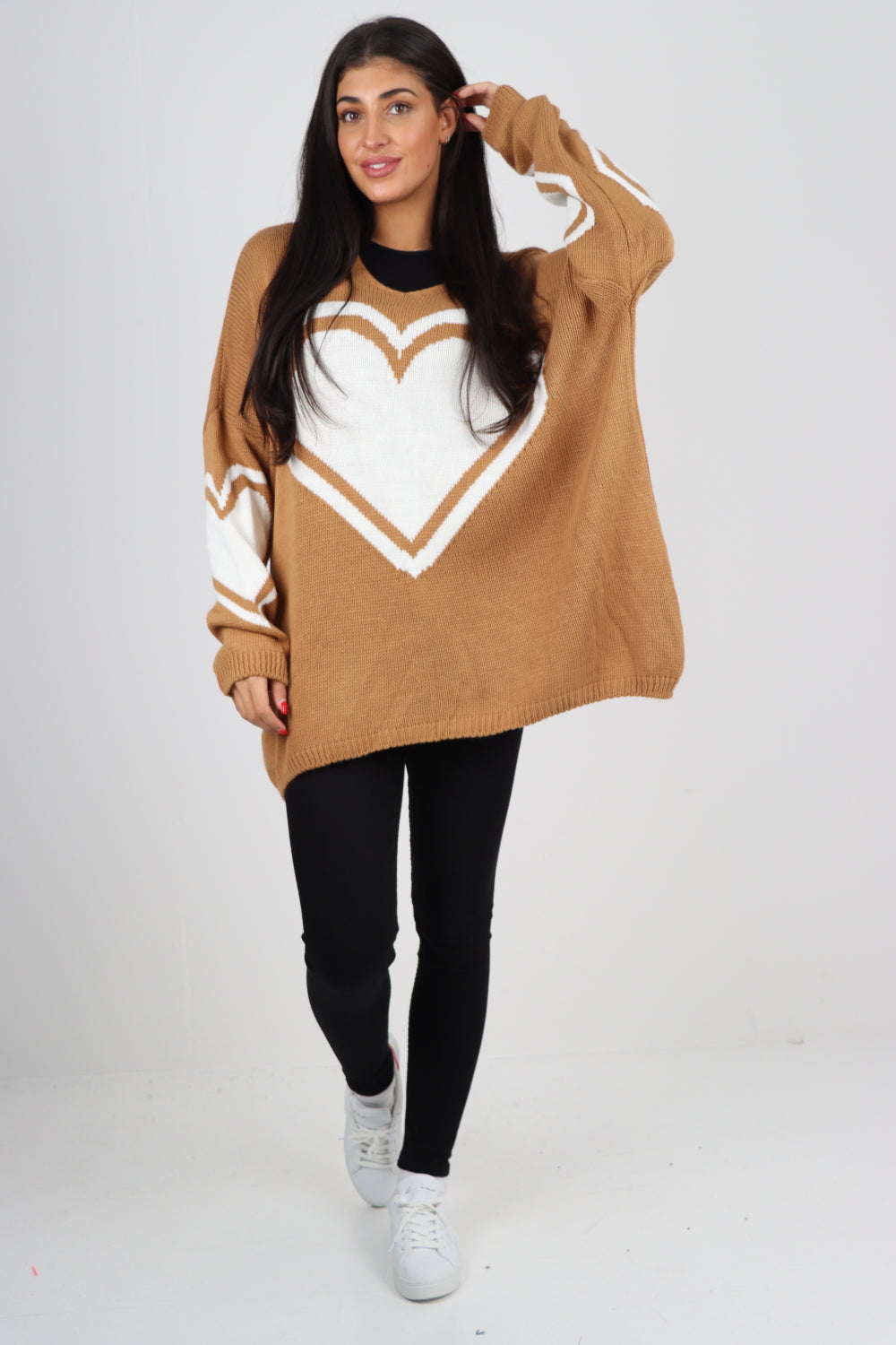 Oversized Heart Print Knitted Jumper Top