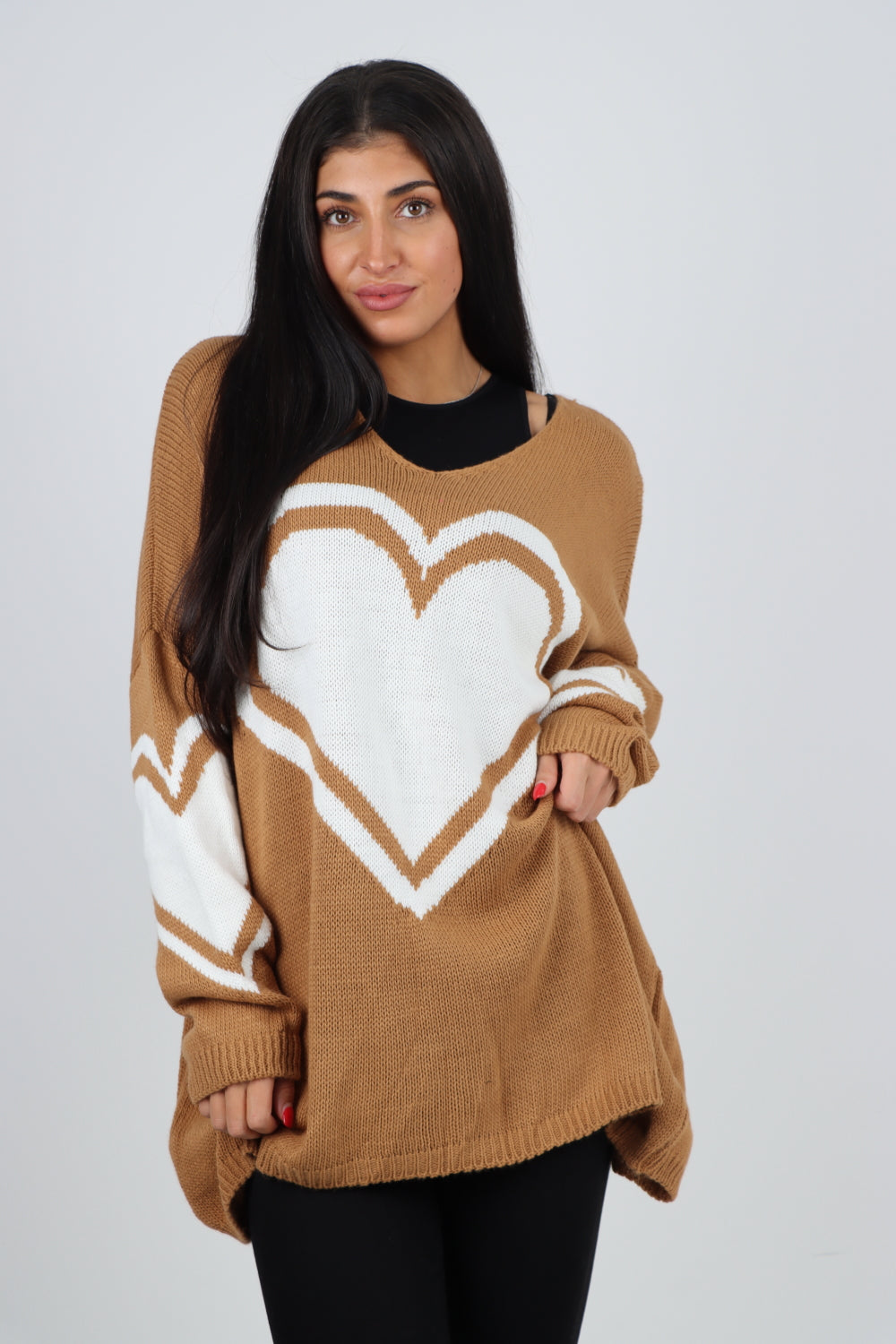 Oversized Heart Print Knitted Jumper Top