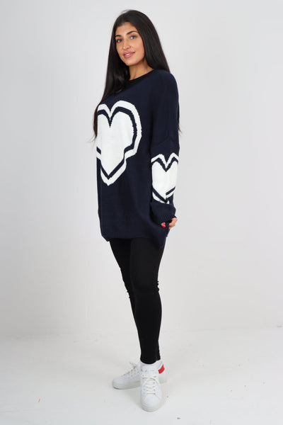 Oversized Heart Print Knitted Jumper Top