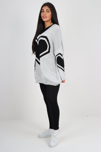 Oversized Heart Print Knitted Jumper Top