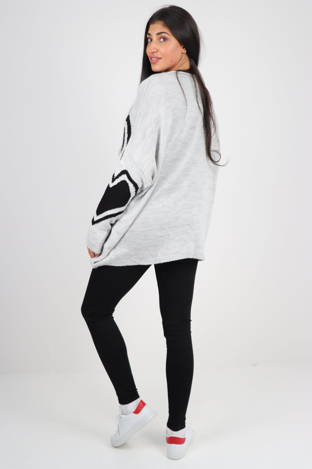 Oversized Heart Print Knitted Jumper Top