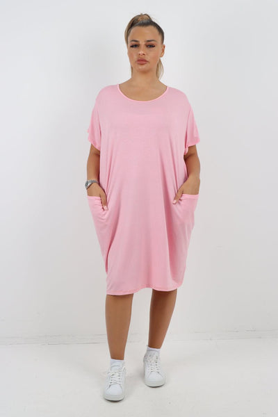 Plain Pockets Round Neck Midi Dress - Lashra Fashion