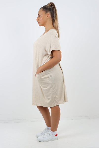 Plain Pockets Round Neck Midi Dress - Lashra Fashion