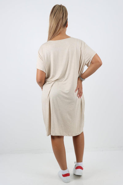 Plain Pockets Round Neck Midi Dress - Lashra Fashion