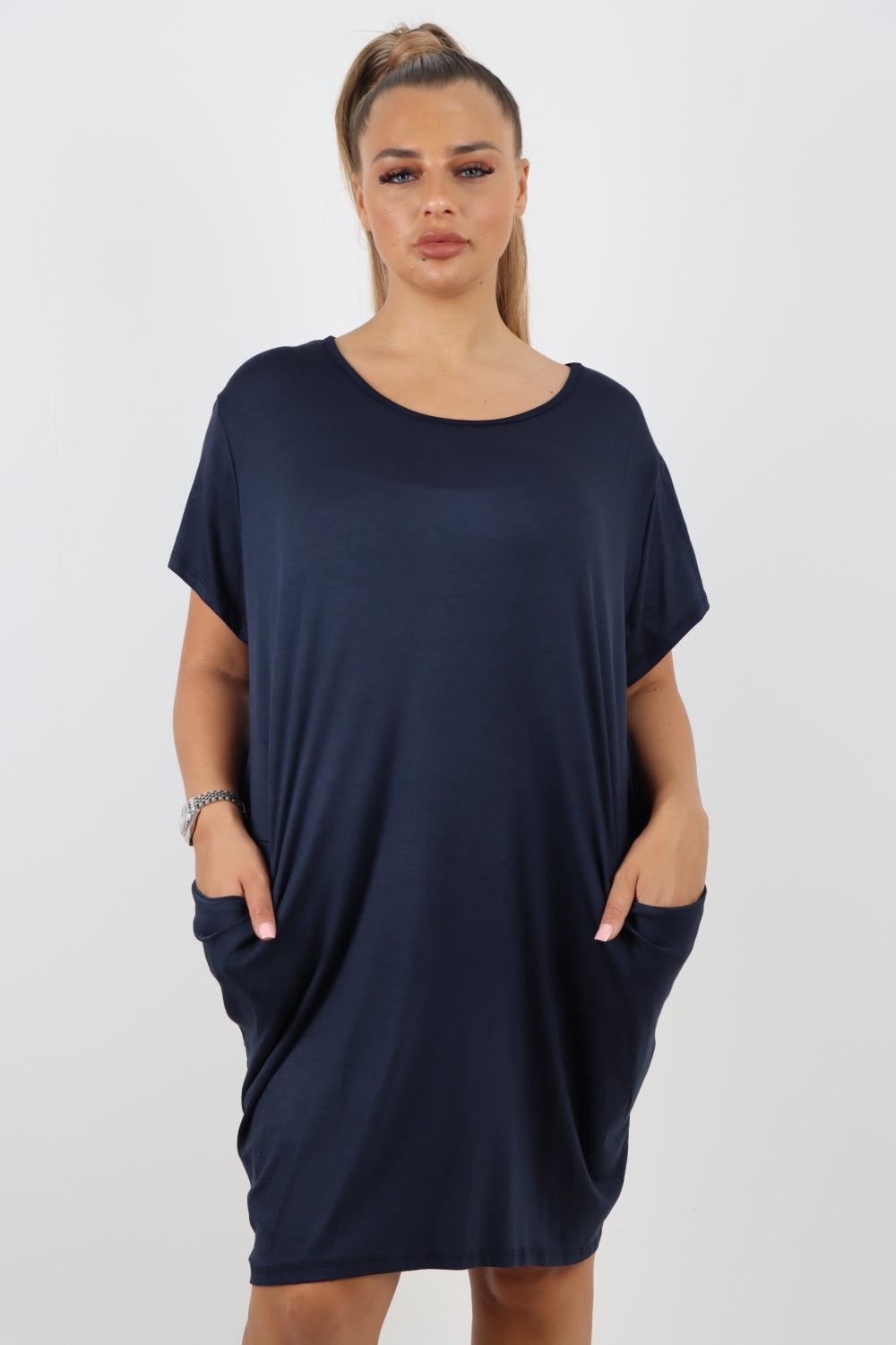 Plain Pockets Round Neck Midi Dress - Lashra Fashion