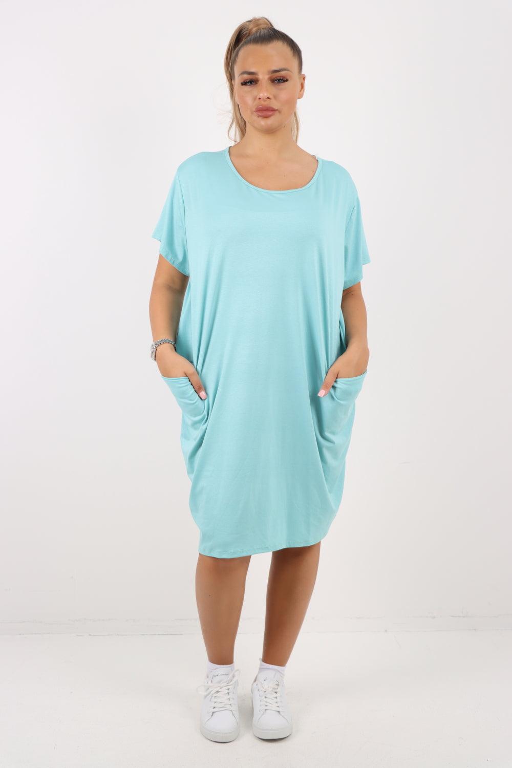 Plain Pockets Round Neck Midi Dress - Lashra Fashion