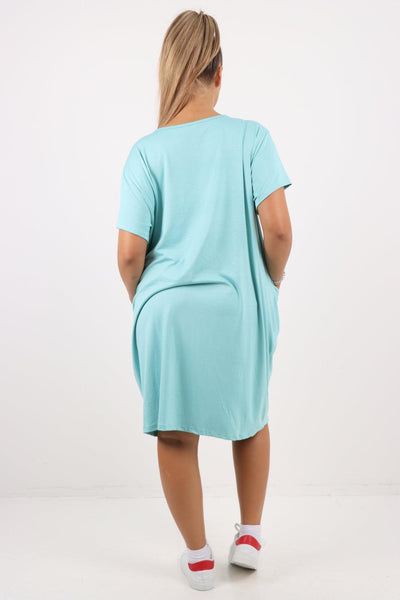 Plain Pockets Round Neck Midi Dress - Lashra Fashion