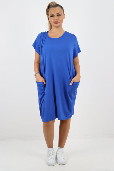 Plain Pockets Round Neck Midi Dress - Lashra Fashion